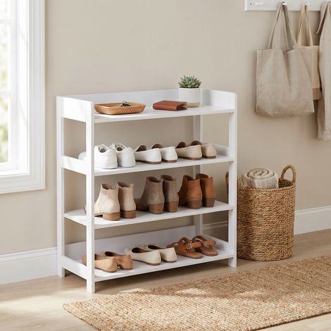 Étagère à Chaussures 4 Niveaux, Meuble à Chaussures avec Plateau, Meuble Entrée, 63 x 30 x 66 cm, Blanc (1/5)