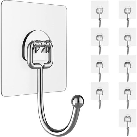 Hochleistungs-Klebehaken für die Wand, Tragkraft bis 20 kg (max.), 10er-Pack, kein Bohren erforderlich, rückstandsfrei entfernbar, wasser- und rostfrei, vielseitig einsetzbar für Bad, Küche und Hausha