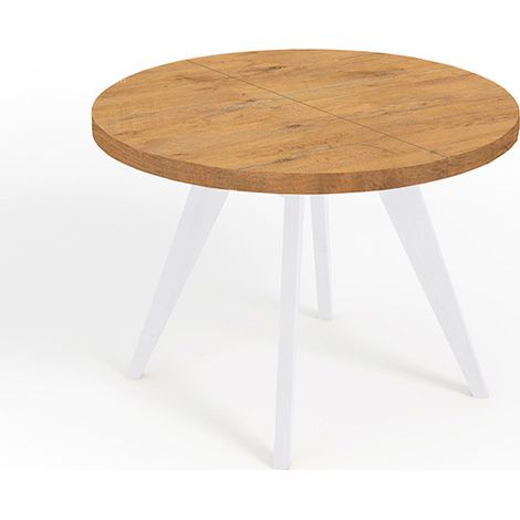 Table de salle à manger ronde extensible LORA, style loft, scandinave, diamètre : 100 / 200 cm, couleur :Lancelot / blanc (1/4)