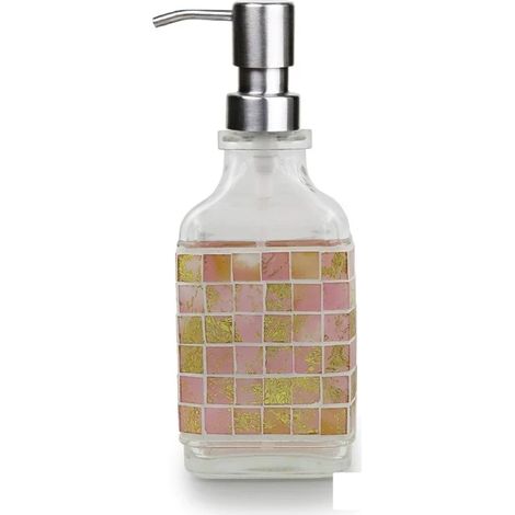 (F) Distributeur de savon en verre mosaïque nordique, pompe en acier inoxydable, flacon de lotion, décoration de salle de bain, contenant de rangement, options multicolores (1/5)