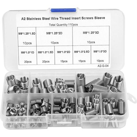 Set of stainless steel screw sleeves, 110 pieces, M6-M8/1D-3D, coiled wire insertion (1/5)