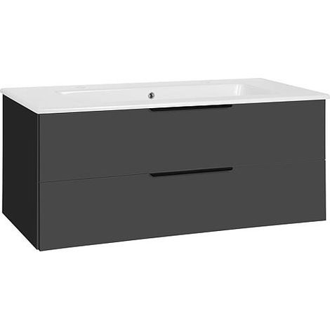 Meuble sous-vasque + vasque céramique LOSSA anthracite brillant 2 tiroirs largeur 1210 mm (1/4)