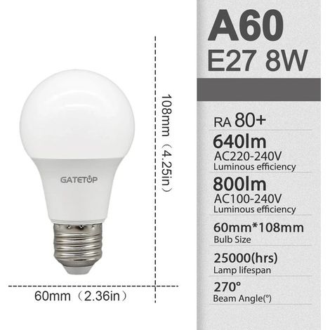 8 ampoules LED maïs E27/E14, 3000K blanc chaud, 8W, AC100-240V, pour éclairage intérieur balcon chambre (1/5)
