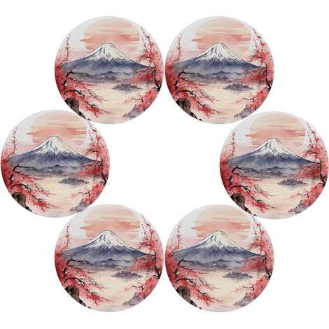 Lot de 6 sets de table ronds japonais Mount Fuji en fleurs de cerisier résistants à la chaleur lavables en polyester pour cuisine, décoration d'intérieur, vacances, fêtes de mariage, intérieur et'Pare (1/5)