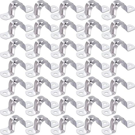 QAZQA 304 Acier Inoxydable U-Tube Pince, 50pcs Anneau de Connexion Tuyau Pince Titulaire de la Carte Tuyau D'équitation Selle Carte Tuyau pour D'eau Tuyau Gaz Caoutchouc (20mm,Argent)