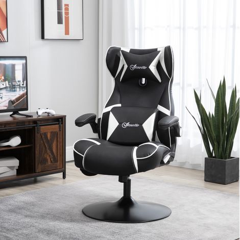 Gamingstuhl 69x73x112-118 cm aus weißem Kunstleder, Bluetooth, fürs Büro – MEUBLIV (1/5)