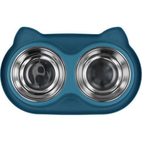 Ciotola antiscivolo per cani e gatti, doppio dispenser per cibo e acqua con piedini antiscivolo, 2 ciotole in acciaio inox per cuccioli e gattini (blu)