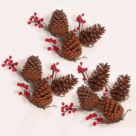 10 PCS Pommes de Pin Baies Artificielles,ANNEFLY Pommes de Pin Naturelles et Baies,Arbre de Noël Décoration Guirlande Artisanat-D (1/4)