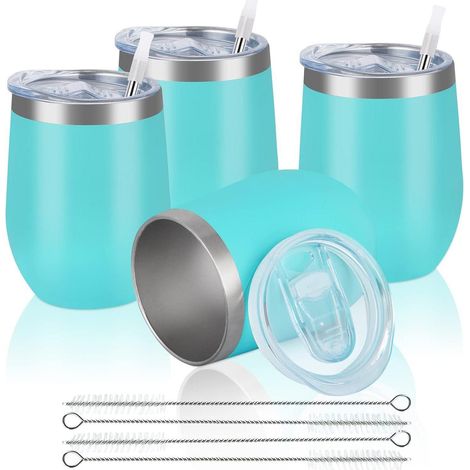 Weinbecher Edelstahl Doppelwandig Stemless Eisblau 4 Stück (1er Pack) (1/5)