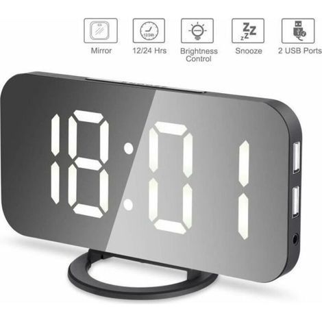 6.5\\\" LED Alarm Clock - Dual USB Ports - Black + White (1/3)