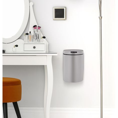 Relaxdays Kosmetikeimer Wandmontage, 3 l, Absenkautomatik, Inneneimer, Edelstahl, runder Badezimmer Mülleimer, beige