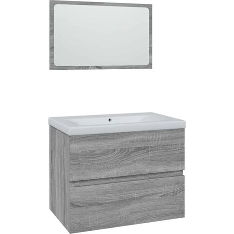 Meuble de salle de bain pratique avec miroir espace de rangement 60 x 38,5 x 45 cm en bois d'ingénierie gris