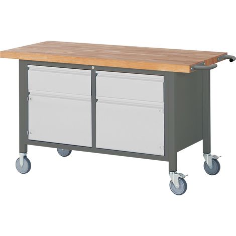 STIER Fahrbare Werkbank Premium mit 2 Schubladen und 2 Flügeltüren BxTxH 1500x700x880 mm (1/4)