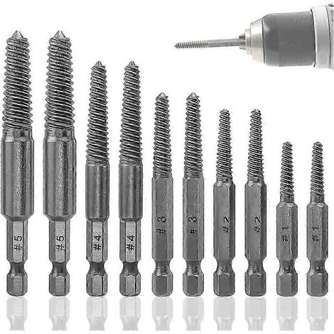 Kit d'extracteurs de vis, 10 pièces, extracteur de vis cassées à tige hexagonale 1/4", ensemble d'embouts extracteurs et de démonte-vis (1/5)