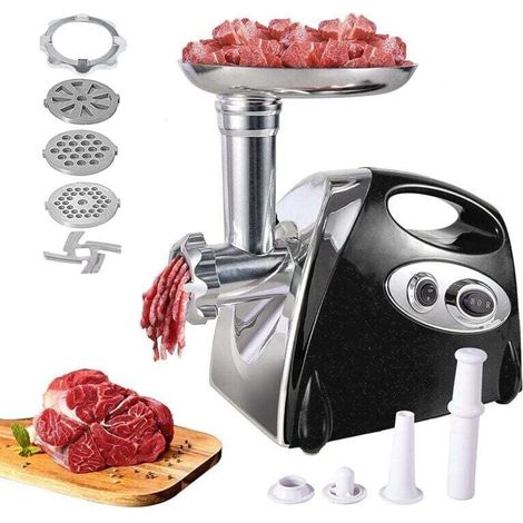Tritacarne elettrico da 2800 W con 3 dischi forati, ideale per tritare verdure, carne, ecc. (1/4)