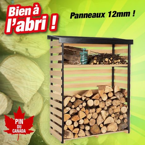 Abri à bûches en pin du Canada – Toit incliné goudronné – Dimensions H.1,52M, L.1,19M, P.53,5M – Capacité 1 stère – Outiror (1/3)