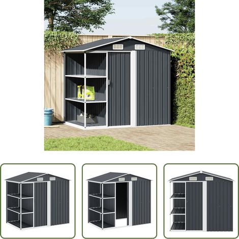 vidaXL Rangement extérieur - Abri de jardin avec étagère Anthracite 205x130x183 cm Fer (1/5)