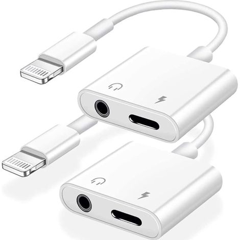 Adaptateur pour casque iPhone (lot de 2), adaptateur Lightning vers audio 3,5 mm 2 en 1 + chargeur (1/5)