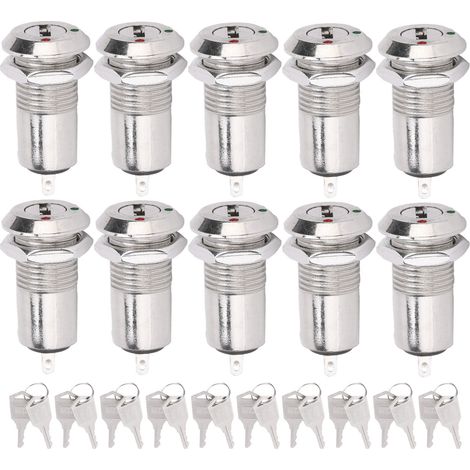 10-teiliger Edelstahl-Zylinderschlüsselschalter – 12 mm, 220 V AC/DC (Einzelkontakt) (1/5)