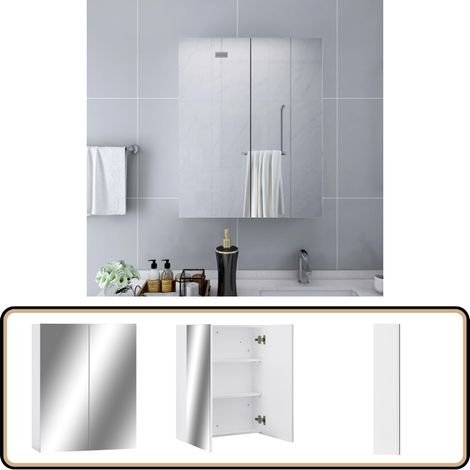 Armoire à miroir de salle de bain Blanc 60x15x75 cm MDF - Armoire De Salle De Bain - Meuble De Salle De Bain - Miroir Mural - Rangement Salle De Bain - Commode Salle De Bain