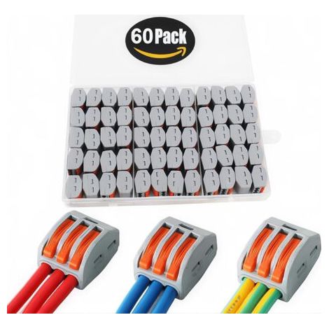 Connecteur à écrou à levier, conducteurs assortis CESFONJER, connecteur de fils électriques compacts unilatéraux, bornier à poussoir, connecteurs d'épissure 60 connecteurs câble pour câble 28-12 AWG (1/5)
