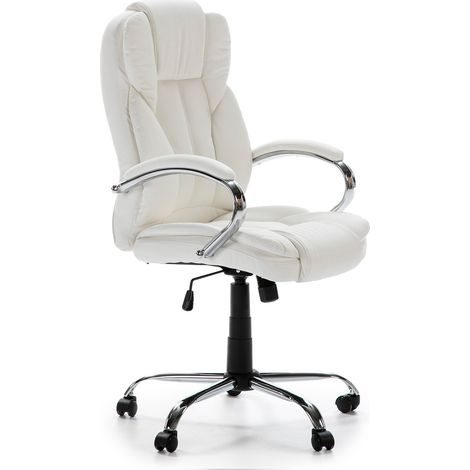 Poltrona da Ufficio Nixon sollevabile e reclinabile Rivestita in Ecopelle, Colore Bianco, Metallo Cromato