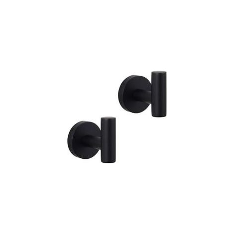 Gancho para abrigos de baño negro mate, acero inoxidable SUS 304, gancho individual para toallas/albornoces, para baño, cocina, estilo hotelero contemporáneo, montaje en pared, paquete de 2