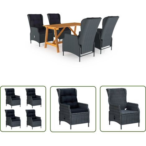 The Living Store Ensemble à manger de jardin 5 pcs Gris foncé - Salon De Jardin - Mobilier De Jardin - Set De Jardin - Table De Jardin - Chaises De Jardin (1/5)