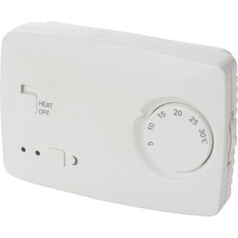 Perel Analoger nicht programmierbarer Raumthermostat, Wandthermostat für Heizkessel und Heizung, Drehregler 5 bis 30 °C, mit Ein Aus Schalter, weiß (1/4)