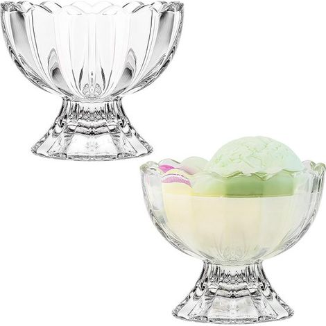 Juego de 2 cuencos de cristal para postre con base，Cuencos de cristal para helado y pudín de 150 ml con borde floral，reutilizables y elegantes