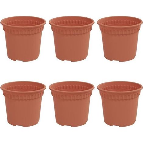 Pot De Fleurs - Plastique - Rouge Brique - 12,5 cm Diamètre - 10 cm Hauteur - Pour Balcon Jardin Terrasse - Lot De 6 (1/5)