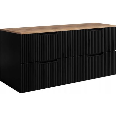 Waschtischunterschrank 160 cm - Schwarz - Gerillte Fronten - Modernes und Praktisches Design