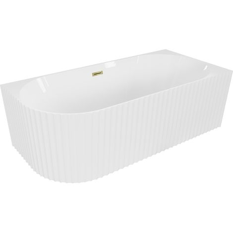 Mexen Gia freistehende Eckbadewanne geriffelt rechts 170 x 80 cm, weiß glänzend, Überlauf gold - 52701708000P-50 (1/3)