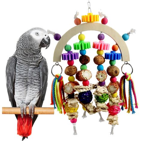 Jouets pour oiseaux - Jouets à mâcher en bois de maïs naturel et en manguier pour perroquets gris d'Afrique, inséparables, petits perroquets et perruches. (1/5)
