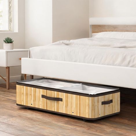 Boîte de rangement sous lit bambou avec roues 60 L lot de 2 (1/5)