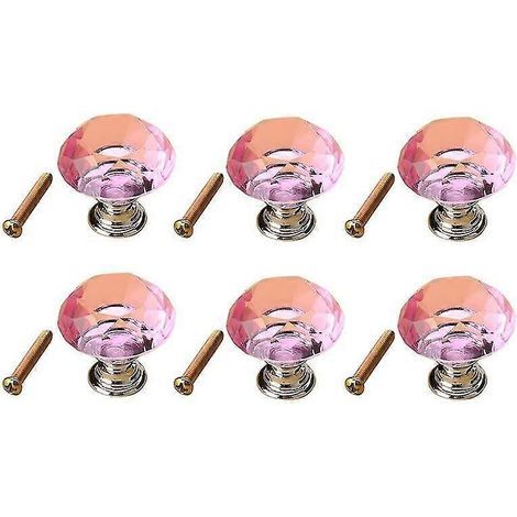 Lot de 6 poignées de tiroir ultra-légères de 40 mm en verre cristal K9 et alliage de zinc pour meubles-Pink (1/5)