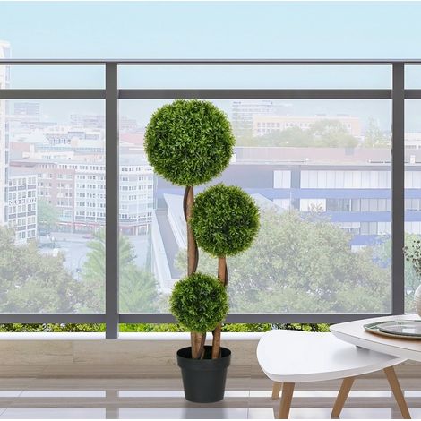 Planta artificial de boj 110 cm de 3 bolas, resistente a los UV, de polietileno, verde DESVIAE (1/5)
