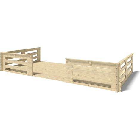 Terrasse en bois avec balustrade pour abri en bois - 18m2 - 6m x 3m - couleur: naturel