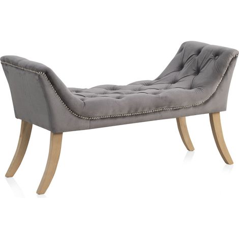 Banquette recouverte de velours gris, pieds en bois naturel (1/5)