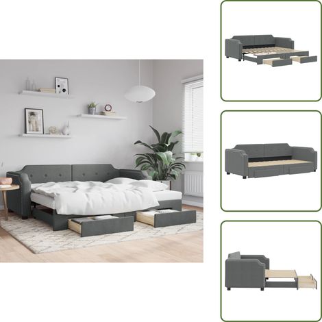 The Living Store Lit de jour avec gigogne et tiroirs sans matelas 80x200 cm - Canapé Convertible - Lit Gigogne - Meuble Multifonction - Lit D'appoint - Rangements Intégrés