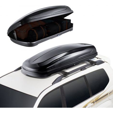 Coffre de Toit 370 L, Porte-Bagages de Toit Coque Rigide en ABS, avec Ouverture Double-Face 2 Sangles Renforcées, Aérodynamique, pour la Plupart des Barres Transversales, Voiture, SUV, Noir (1/4)