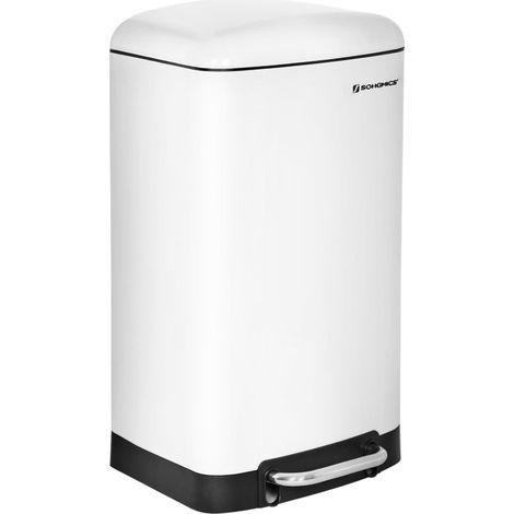 Abfalleimer, 30 l Abfalleimer, Treteimer aus Stahl, mit Inneneimer und Deckel, weicher Verschluss, luftdicht, für Küche, Wohnzimmer, weiß LTB01W (1/5)