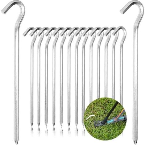 Lot de 20 piquets de tente en aluminium, 18 cm – Inoxydables et légers – Ancrage sûr sur terrains durs et rocailleux (1/5)