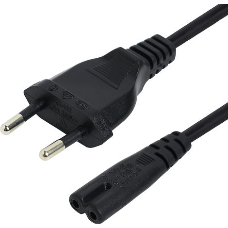 Câble d'alimentation 1,5M, Cable Alimentation TV, Euro Fiche vers Figure 8 Cordon d'alimentation 2 Pin Cable Alimentation Compatible avec Philips Samsung TV, Imprimante, PC Monitor… (Noir) (1/5)