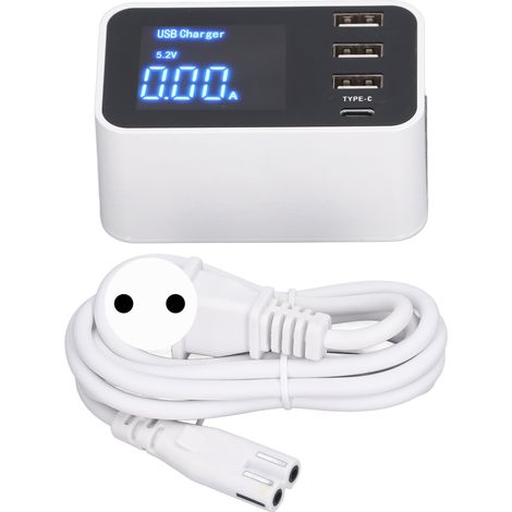 3-Port-USB-Typ-C-Ladegerät, EU-Netzteil 100–240 V mit digitaler LED-Anzeige, 2,4 A für Smartphones und Tablets