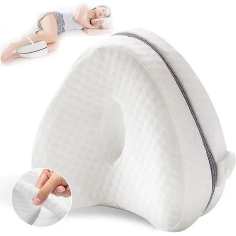 Oreiller orthopédique pour jambes et genoux - Forme cœur - Mousse à mémoire de forme - Respirant - Lavable - Blanc, 1 pièce