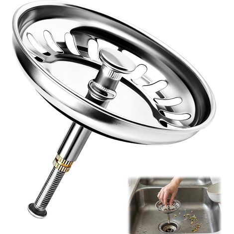 Bonde Évier 79 mm Acier Inoxydable avec Vis 30+50 mm, Crépine Anti-Obstruction Réglable, Filtre Bouchon Universel pour Cuisine, Compatible Lave-Vaisselle (1/5)