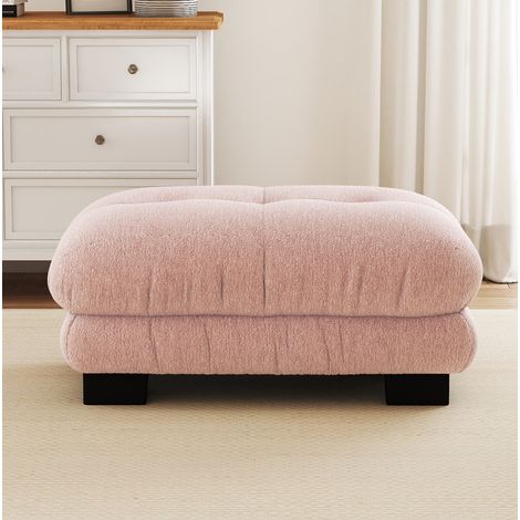 Divano modulare con pouf coordinati, seduta profonda, cuscini effetto cloud, tessuto chenille rosa (1/5)