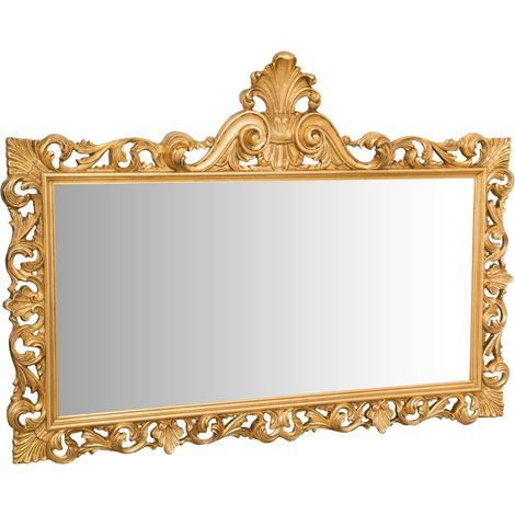 Miroir Mural à accrocher en BOIS DORÉ À LA FEUILLE D'OR ANTIQUE FABRIQUÉ EN ITALIE