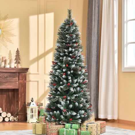 Albero di Natale artificiale HOMCOM da 180 cm con 539 rami, 51 bacche, foglie in PVC, decorazione natalizia per interni, verde.